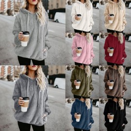 Fashion Women Oversized Warm Fluffy Hoodies Fleeces Solid Color Long Sleeve Pullover Tops Outerwear Sweatshirt