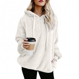 Fashion Women Oversized Warm Fluffy Hoodies Fleeces Solid Color Long Sleeve Pullover Tops Outerwear Sweatshirt