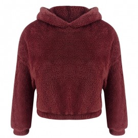 Women Crop Hoodies Hooded Sweatshirt Fleeces Cute Ears Loose Warm Autumn Winter Pullovers Casual Tops Outwear