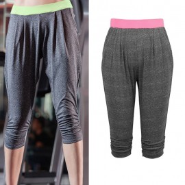 Fashion Women Yoga Gym Pants Elastic Breathable Running Training Fitness Sport Cropped Trousers Green/Rose