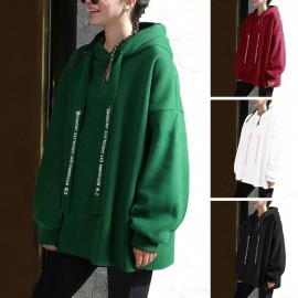Women Plus Size Hoodie Drawstring Letter Print Long Sleeve Fleece Warm Winter Oversized Casual Sweatshirt