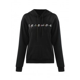 Fashion Women Hoodie Friends Letter Print Front Pocket Long Sleeve Autumn Winter Hooded Pullover Top