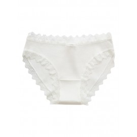 Women Solid Color Panties Breathable Thread Cotton Mid Rise Lace Trim Bowknot Comfortable Briefs Underwear Lingerie