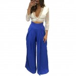 Women Pants Solid Color High Waist Wide Loose Legs Pockets Casual Palazzo Baggy Clubwear Trousers