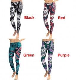 Sexy Women Yoga Sports Leggings Floral Skull Head Diamond Print High Waist Workout Running Skinny Slim Fitness Pants