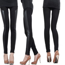 All Match Women's PU Leather Splicing Stretchy Leggings