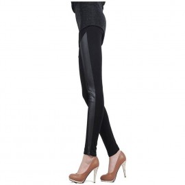 All Match Women's PU Leather Splicing Stretchy Leggings