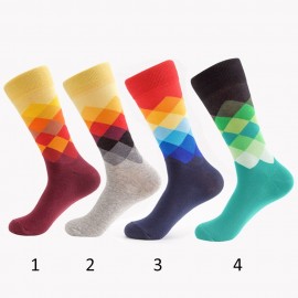 Men's Middle Stockings Colored Rhombus Lattice Socks Pure Cotton Socks Breathable Multicolour Hose