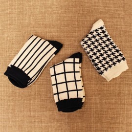Winter Women Girls Cotton Socks Striped Plaid Checked Print Soft Warm Hosiery 1#/2#/3#