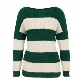 Women Sweater Contrst Stripes One Shoulder Dropped Shoulder Slash Neckline Long Sleeve Casual Street Wear