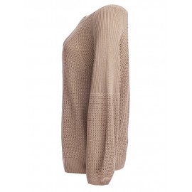 Women Loose Knitted Pullover Sweater Raglan Lantern Long Sleeves O Neck Solid Knitting Top