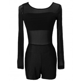 New Sexy Women Jumpsuit Mesh Lace Round Neck Long Sleeve Bodycon Short Rompers Bodysuit Outfits