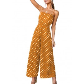 Women Jumpsuit Polka Dot Print Sleeveless Open Back Bandage High Waist Wide Legs Sexy Vacation Wear