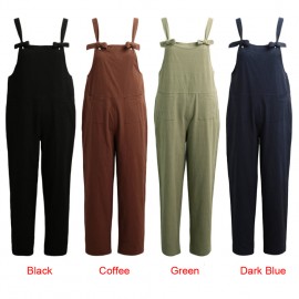 New Women Loose Jumpsuit Overalls Solid Sleeveless Pockets Wide Legs Casual Dungarees Playsuit Rompers