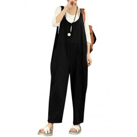 Sexy Women Summer Cotton Linen Rompers Jumpsuits Vintage Sleeveless Backless Overalls Strapless Plus Size Playsuit