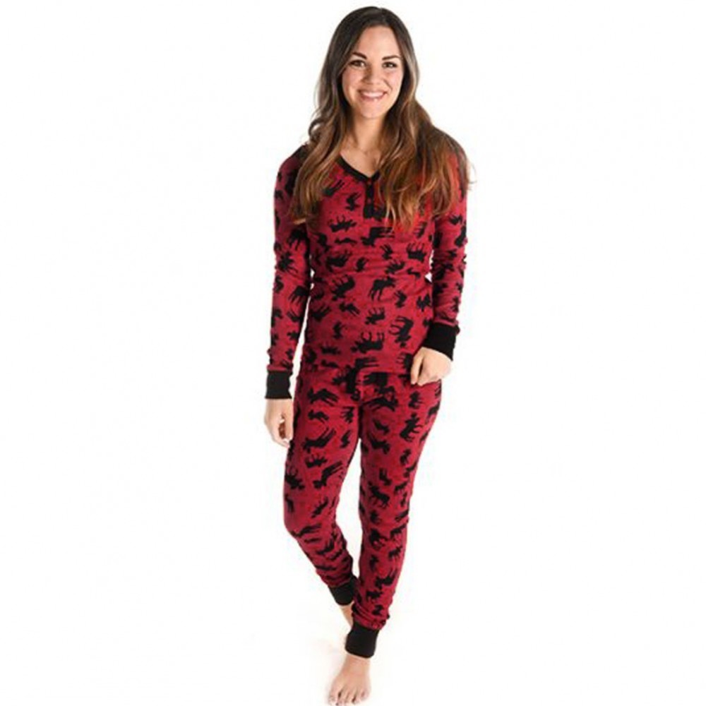 Women Christmas Family Look Pajama Set Reindeer Printed Sleepwear Nightwear Family Matching Outfit Father Mother Kid T-Shirt Pants Set Red