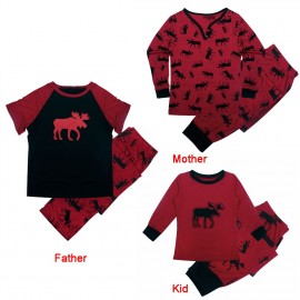 Women Christmas Family Look Pajama Set Reindeer Printed Sleepwear Nightwear Family Matching Outfit Father Mother Kid T-Shirt Pants Set Red