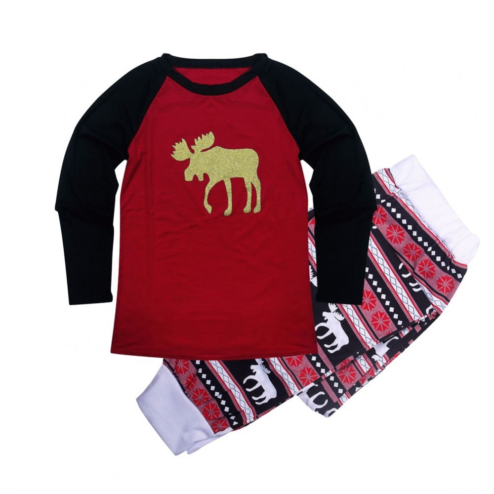 Women Christmas Family Look Pajamas Reindeer Family Matching Outfit Father Mother Kids Baby T-Shirt Pants Set Red
