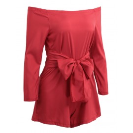 Sexy Women Off Shoulder Jumpsuit Solid Color Long Sleeve Bandage Casual Slim Short Playsuit Rompers
