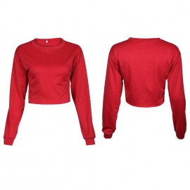 Women Sport Yoga Crop Top Blouse O-Neck Long Sleeves Casual Sportswear Pullover Top T-Shirt