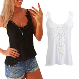 New Women Elastic Tank Tops O-Neck Lace Crochet Vest Slim Bodycon Sexy Summer Camis White/Black