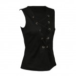 Sexy Women Crop Top Strappy Tank Tops Plunge V-Neck Lacing Up Sleeveless Solid Slim Vest Black/Grey