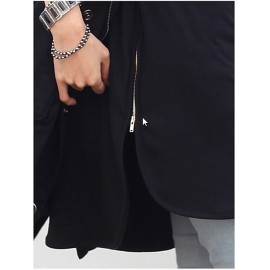 Casual Women Loose T-Shirt Long Sleeve Zipper Detail Slouchy Pullover Long Tops Shirt Black