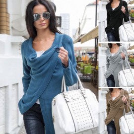 Women Knitwear Solid Color Asymmetric Draped Irregular Long Roll Up Sleeve Casual Tops Sweatershit