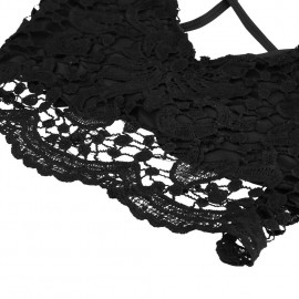 New Sexy Women Crop Top Crochet Lace Deep V Neck Spaghetti Strap Backless Tank Camisole Bralette Black/White