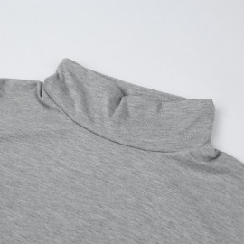 Stylish Casual Women T-shirt Polo Neck Long Sleeve Crop Top Blouse Tee T Shirt Grey