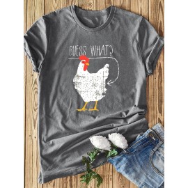 Fashion Women T-shirt Short Sleeves O Neck Cute Chicken What Slogan Letters Print Plus Size Cotton Cool Tees Casual Tops
