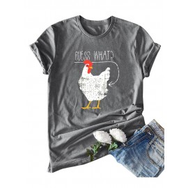 Fashion Women T-shirt Short Sleeves O Neck Cute Chicken What Slogan Letters Print Plus Size Cotton Cool Tees Casual Tops