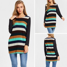 Women Slouchy T-shirt Colorful Striped Knitting Tunics Long Tees Shirts Oversized Casual Tops