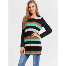 Women Slouchy T-shirt Colorful Striped Knitting Tunics Long Tees Shirts Oversized Casual Tops