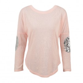 Casual Round Neck Long Sleeve Glittering Splice Irregular Hem Tops Women's T-shirt