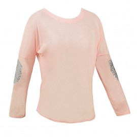 Casual Round Neck Long Sleeve Glittering Splice Irregular Hem Tops Women's T-shirt