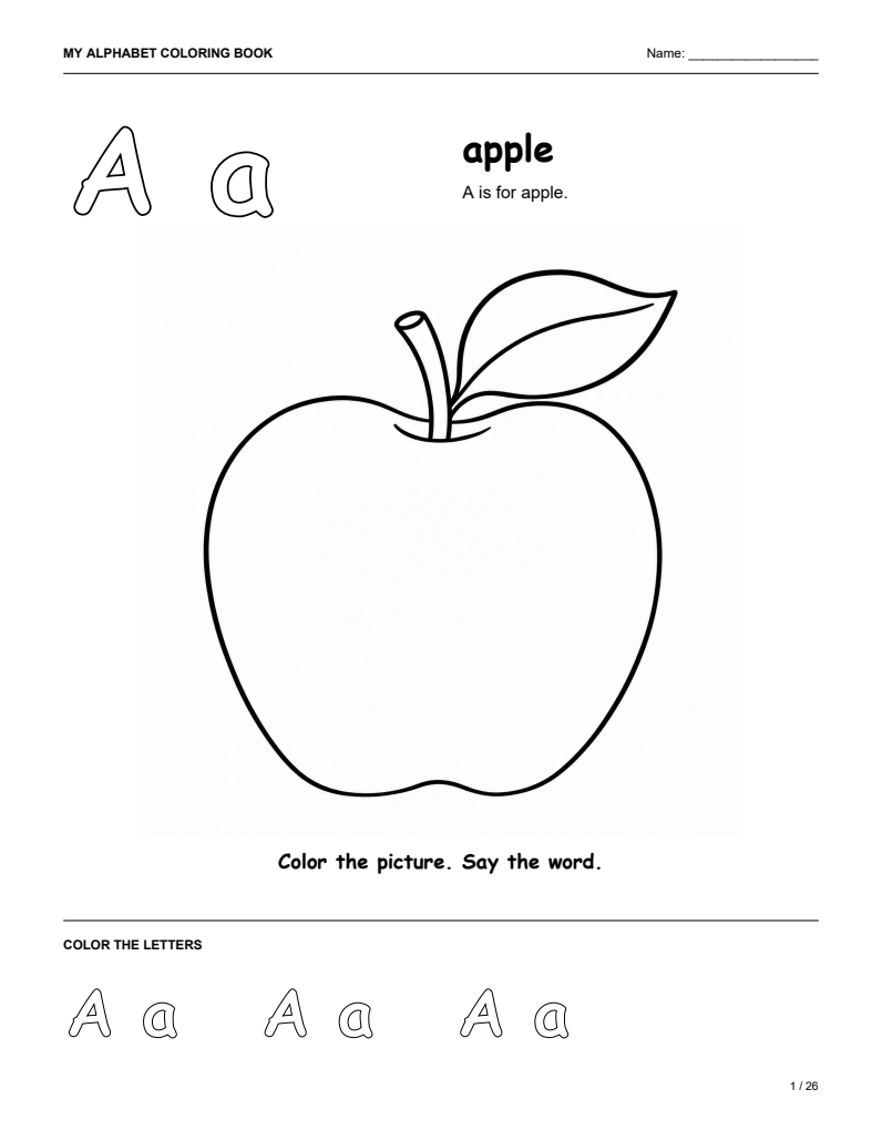 Letter A alphabet coloring page