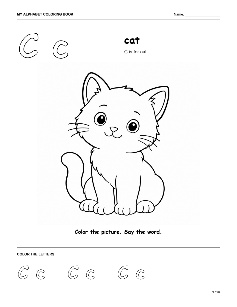Letter C alphabet coloring page